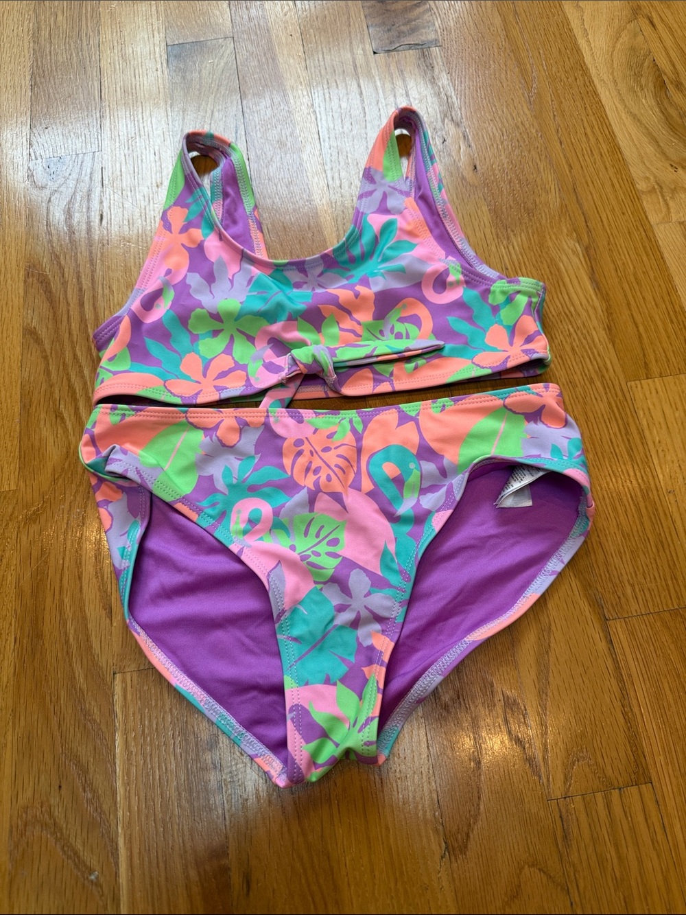 Old Navy Girls Floral Tankini Set in Pink, Green & Purple